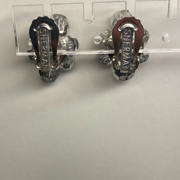 Earrings – Vintage 1950s Signed Sherman Silver Crystal Cluster Clip-Ons - Picture 3 of 3